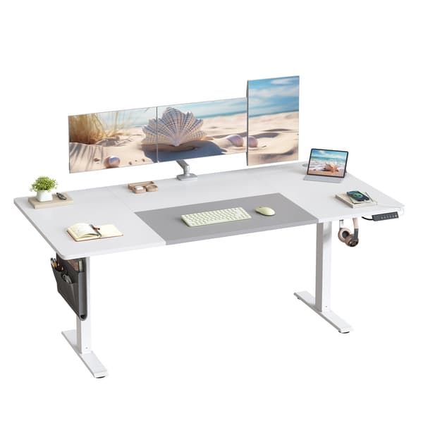 Höjdjusterbart skrivbord med minnesfunktion | Vit-grå | 180x80x72-120 cm