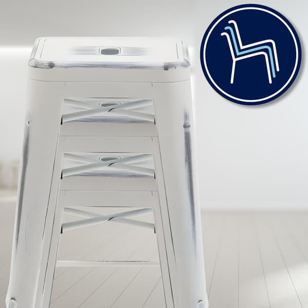 Uppsättning av 2 barstolar - Högpallar - Stackbar, Space -Saving Design | Färg: Antik vit