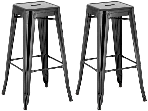 Uppsättning av 2 barstolar - Högpallar - Stackbar, Space -Saving Design | Färg: Svart