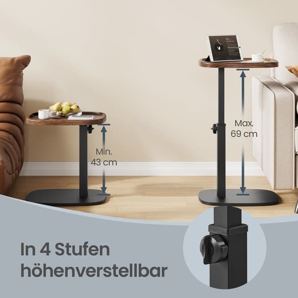 Höjdjusterbart sidobord i C-form | Valnötssvart | 40x30x69 cm