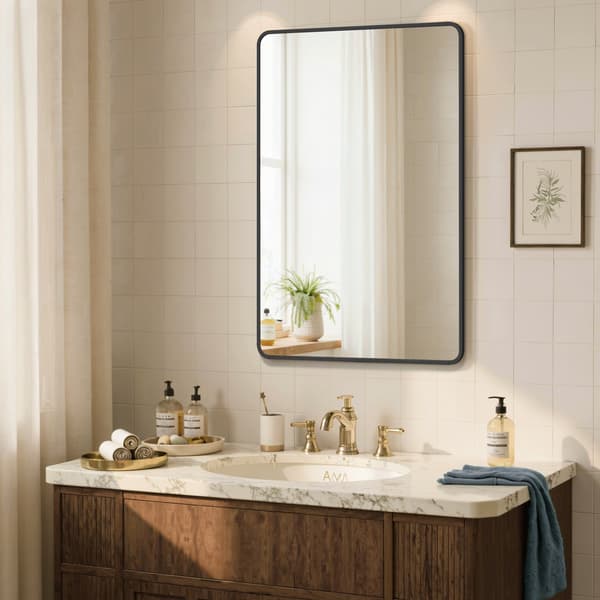 Rektangulär badrumsspegel med aluminiumram och säkerhetsfilm | Bläcksvart | 91x61 cm