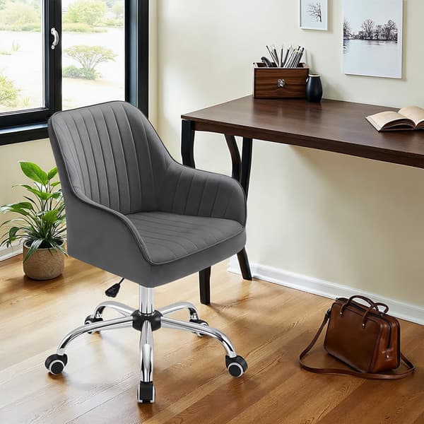 Grå kontorsstol - ergonomisk - vridbar - sammet - 64 x 62 x 80-90 cm