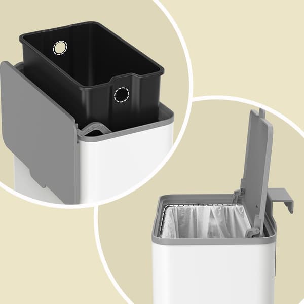 Avfallskärl med lock - Platssparande - Vit/grå - 25,8 x 15,2 x 32 cm - 8 l