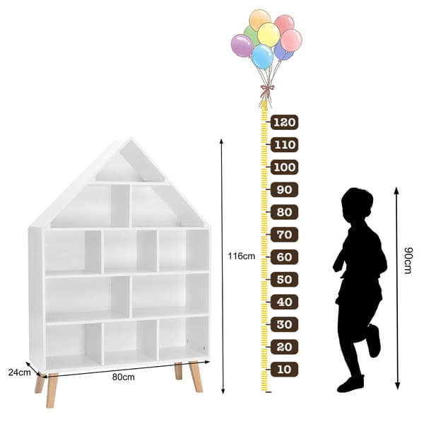 Barnbokhylla i husform med 5 våningar | Vit | 80x24x116 cm