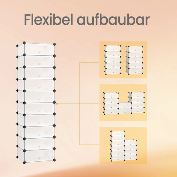 10-lagers skoställ - plug-in system - lätt och stabilt - 43x173x31 cm
