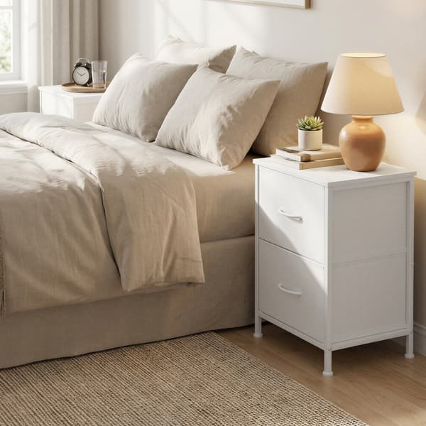 Sängbord set om 2 med 2 lådor för sovrum | Vit | 39,6x30x52,2 cm