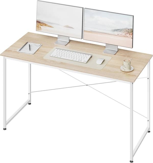 Skrivbord med metallram | Hell ek, vit | 140x60x75 cm