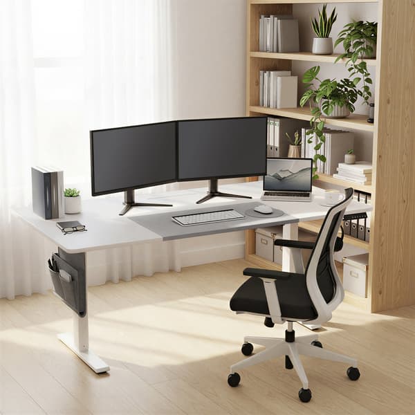 Höjdjusterbart skrivbord med minnesfunktion | Vit-grå | 180x80x72-120 cm
