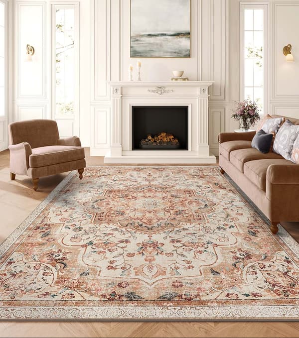 Vintage matta - halkfri - brun - polyester - 200 x 290 cm