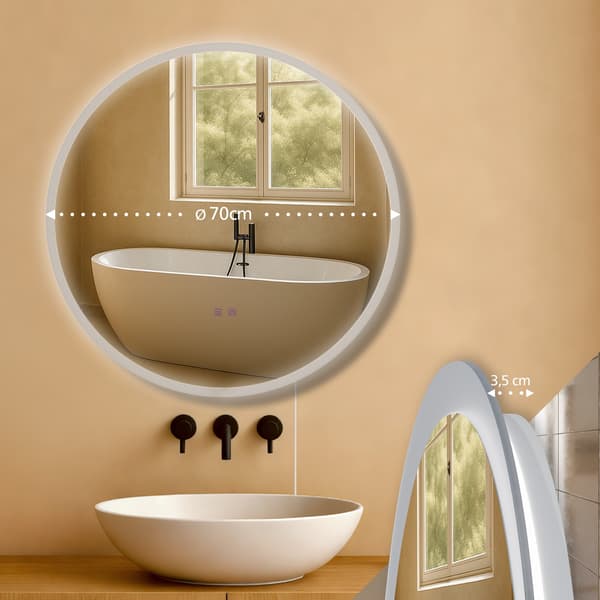 Rund LED -badrumsspegel - Wall Mirror - Anti -Condens Function, Perfect Clear View