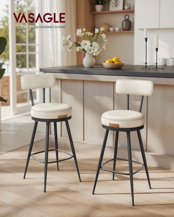 Set med 2 barstolar i konstläder | Gräddvit | 54x54x91 cm