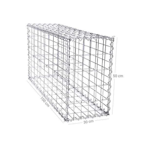 Stengabion - rektangulär gabionkorg - stödmur - silver - 100 x 50 x 30 cm