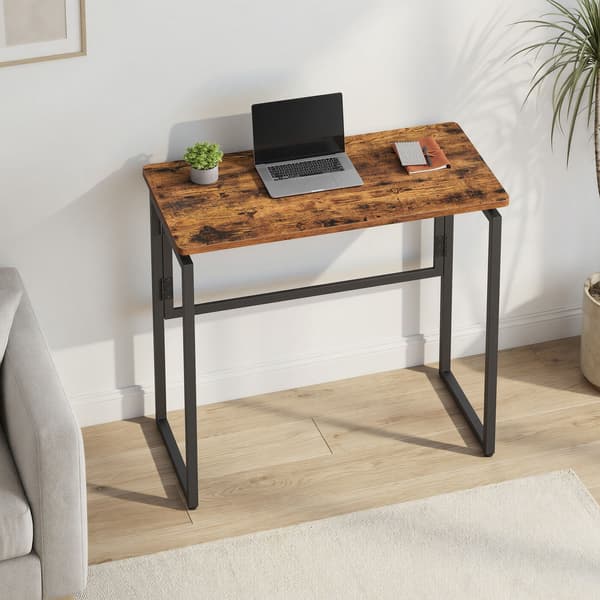 Fällbart datorbord med rundade hörn | Brun | 80x40x74 cm