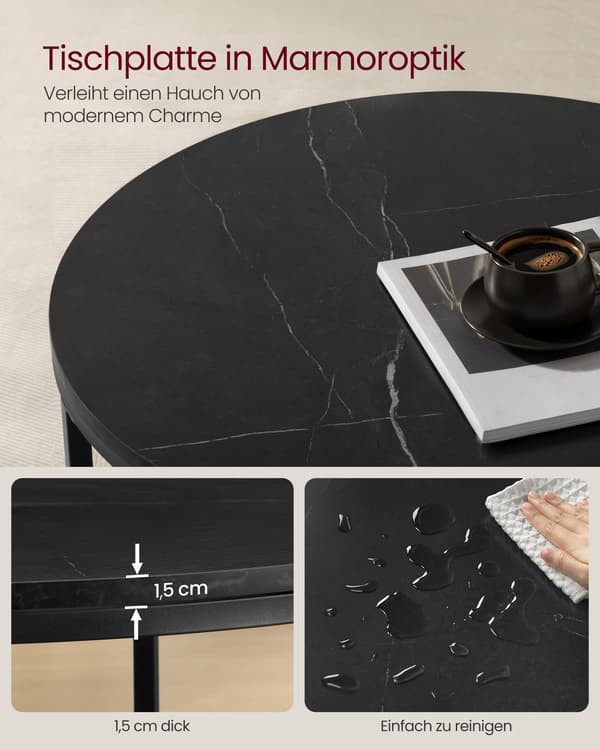 Soffbord 2 plan - Glas - Marmorlook - Svartgrå - 65 x 46 cm