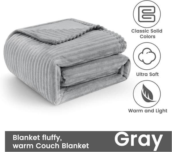 Flanellfilt med ränder för soffa och säng | Grå | 220x240 cm