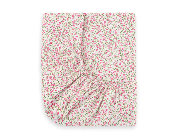 Monterat ark 120x60 cm, bomullsbotten, elastiskt band - mjukt, hållbart material, rosa blommor