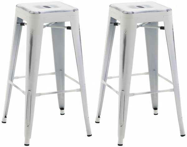 Uppsättning av 2 barstolar - Högpallar - Stackbar, Space -Saving Design | Färg: Antik vit