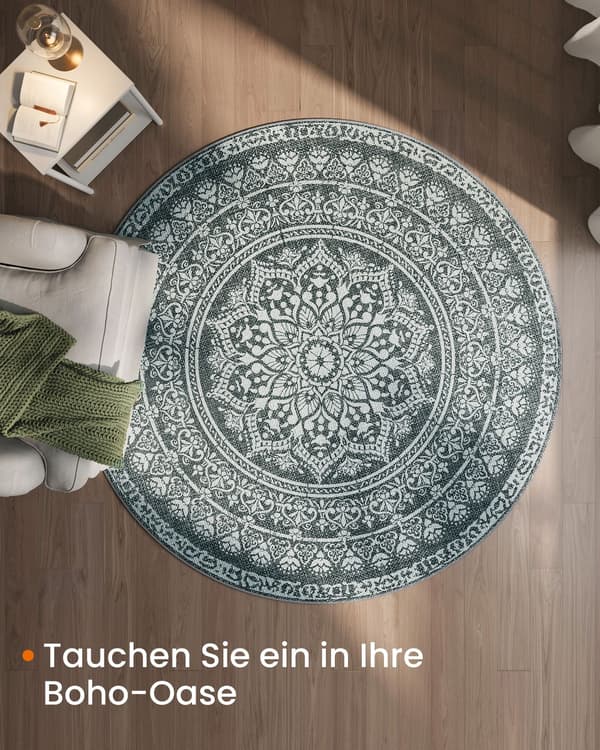Rund matta boho antracit polyesterfilt TPR 160 cm lättvikt 2,8 kg