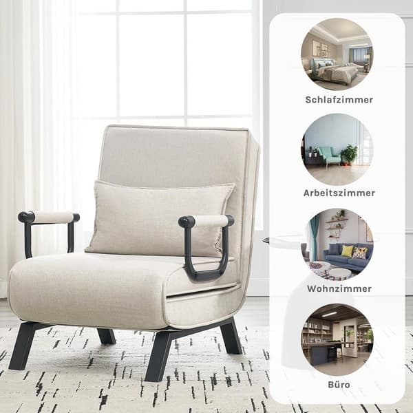 3-i-1 sovstol med justerbart ryggstöd | Beige | 65x78x75 cm