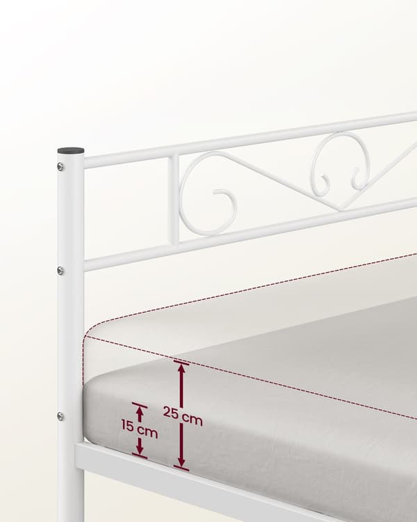 Sängram i vit metall - king size - pulverlackerad - extra stark - 207,6 x 161,8 x 86,4 cm