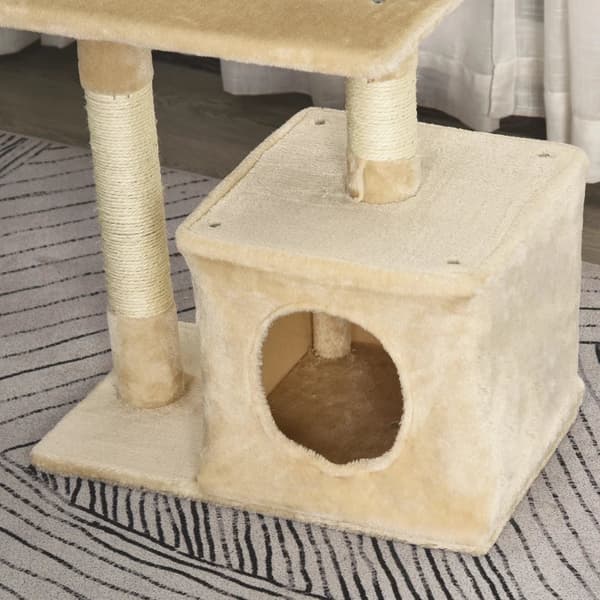 Kattskrapstolpe med sovplats, plattformar och leksaker | Färg: Beige | Mått: 50x30x80 cm