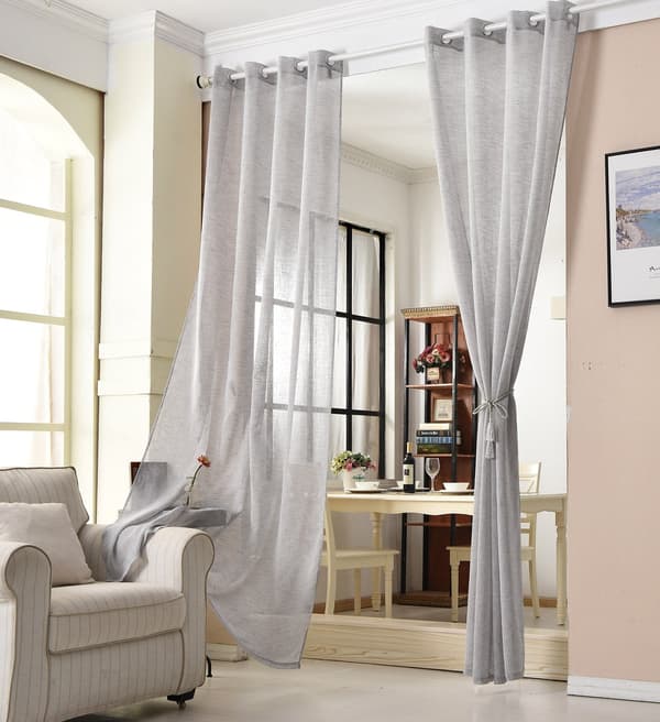 Transparent gardin med öljetter i linnelook | Vit | 140x225 cm
