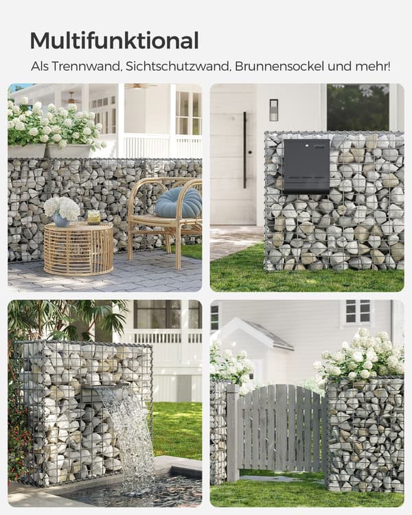 Gabionset i galvaniserat stål - silver - mesh - 100 x 90 x 30 cm