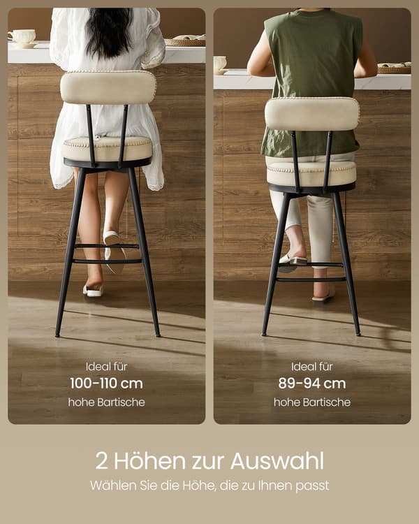 Set med 2 barstolar i konstläder | Gräddvit | 54x54x91 cm