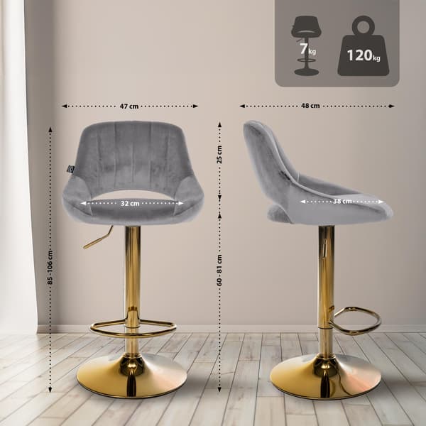 Set med 2 Milet sammet barstolar | Färg: mörkgrå | Mått: 47x48x85 cm