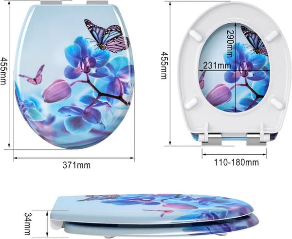 Duroplast toalettsits med soft close blå Phalaenopsid | Blå | 37,1x45,5x1,8 cm