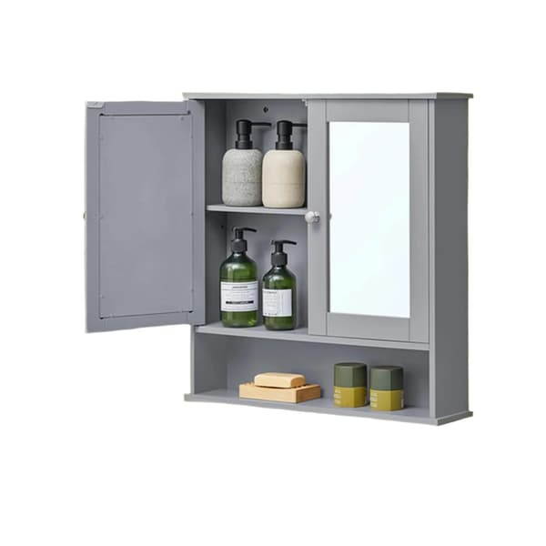 Spegelskåp badrum - väggskåp - MDF - grå - 13 x 56,5 x 58,5 cm