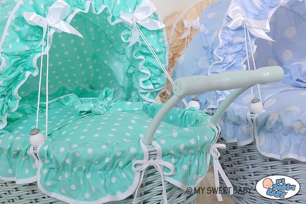 Wicker Doll Trailer - Wicker Buggy - Handmased and Ecological, With Mint Bedding - White