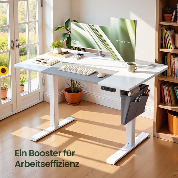 Höjdjusterbart ståbord med minnesfunktion | Vit-Grå | 120x60x72-120 cm