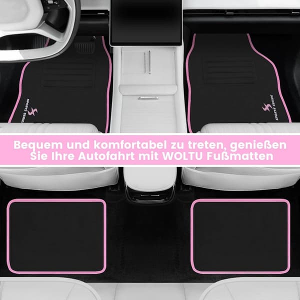 4-delad golvmatta för bil med halkskydd och hälskydd | Rosa