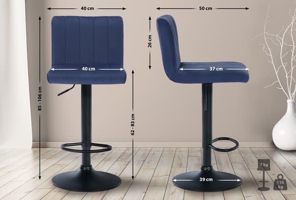 Uppsättning av 2 sammet barstolar - stångstolar - höjd -justerbar design