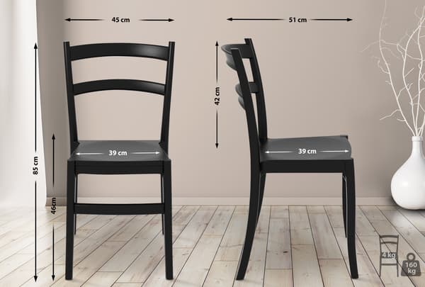 Stackbar trädgårdsstol - balkongstol - UV -resistent plast | Färg: Svart