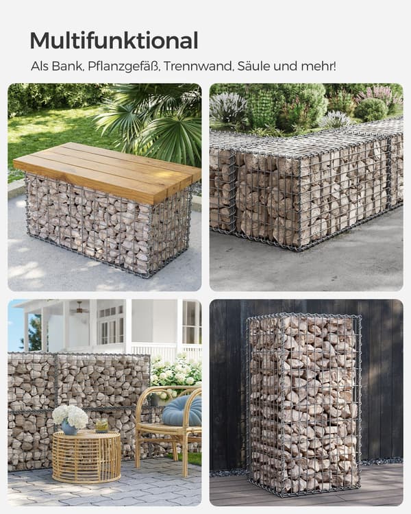 Gabion korgset silver - galvaniserat stål - lätt att montera - 100 x 50 x 50 cm