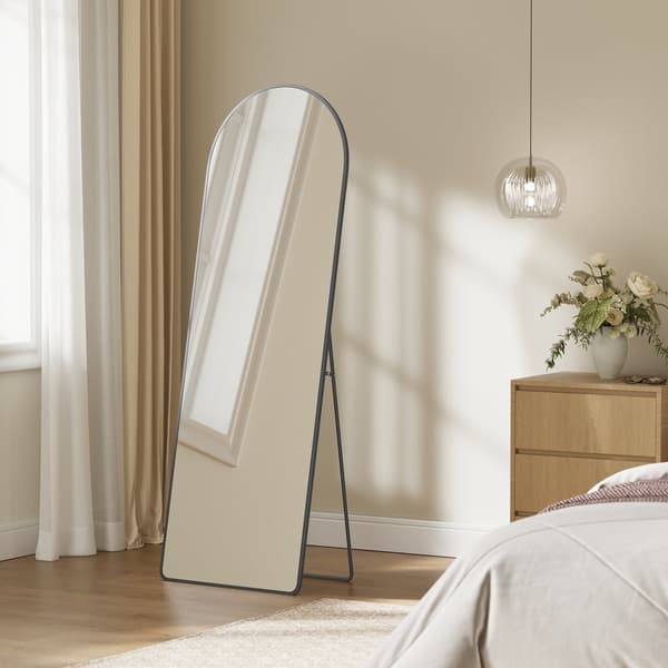 Böjd hellängdsspegel för stående eller väggmontering | Svart | 50x160 cm