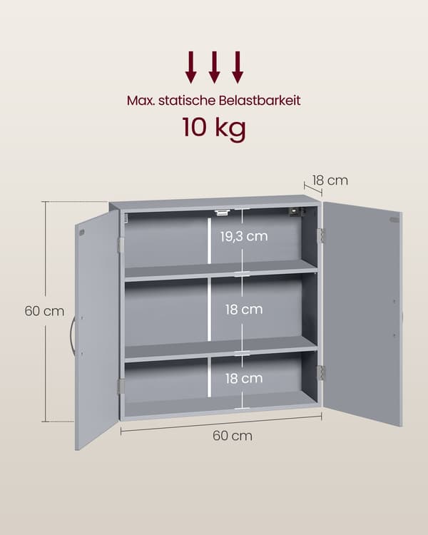 Badrumsskåp duvgrå - MDF - 18 x 60 x 60 cm - Lätt - Enkel montering