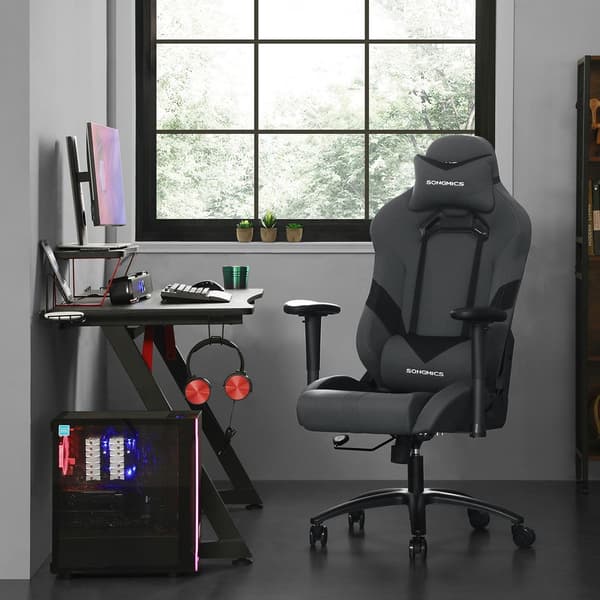 Gamingstol med ländkudde – ergonomisk PC-stol – polyester – grå/svart
