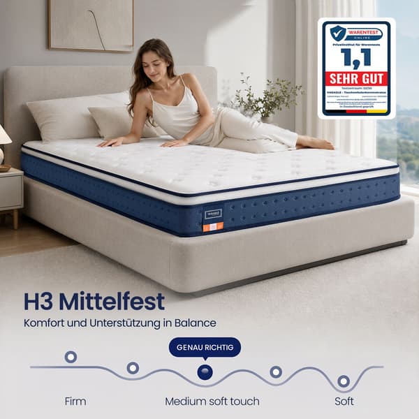 Federkern madrass med gel memory foam medium fast | Blå | 160x200x20 cm