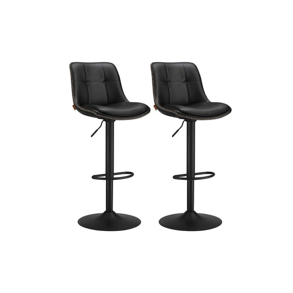 2-delat barstolsset - PU - kromstål - 44x48x(90-112) cm - bläcksvart