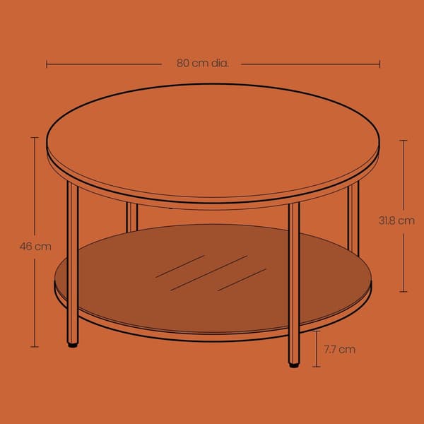 Soffbord - marmorlook vitguld - justerbart - 80 cm Ø x 46 cm högt
