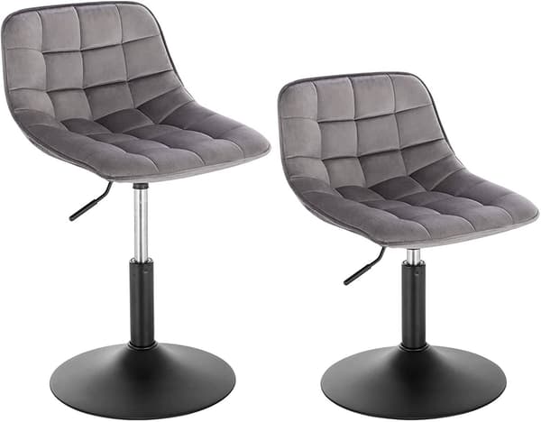 Set med 2 svängbara barstolar i sammet | Mörkgrå | 35x42,5x60,5-72 cm