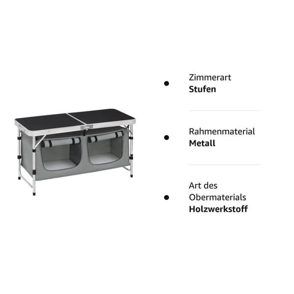 Fällbart campingbord med förvaringsväska | Svart+grå | 47x120x62-69,5 cm
