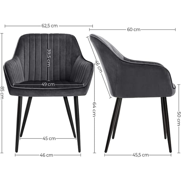 Matsalsstolar set om 2 - sammet - armstöd - grå - 62,5 x 60 x 85 cm