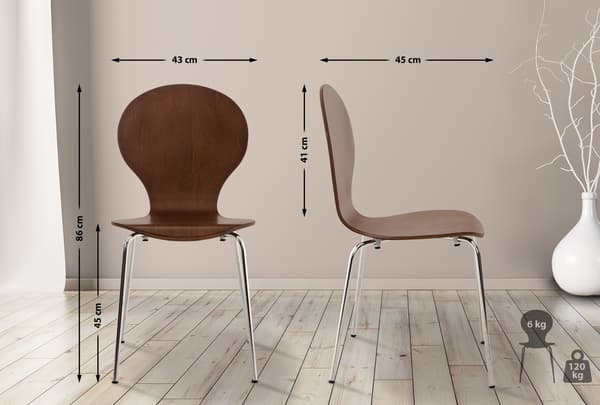 4x Ergonomic Stacking Chair - Besökstol - Space -Saving Design | Färg: Brun