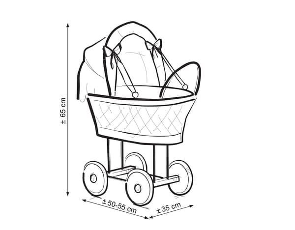 Natural Rattan Doll Trailer - Wicker PRAM - Robust Beech träram, Ecological