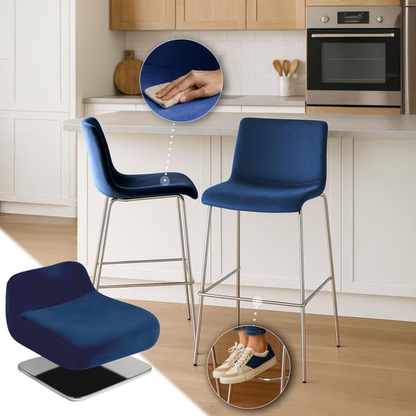 Barstol sammet - sammetstol - ergonomisk sittkomfort - blå - 4 -benen kromram