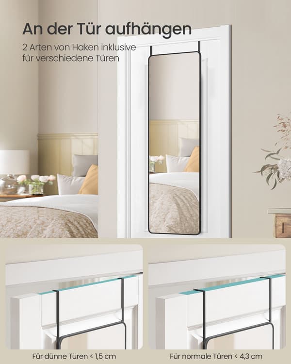 Stående spegel - Rektangulär - Bläcksvart - Härdat glas - 120 x 40 cm